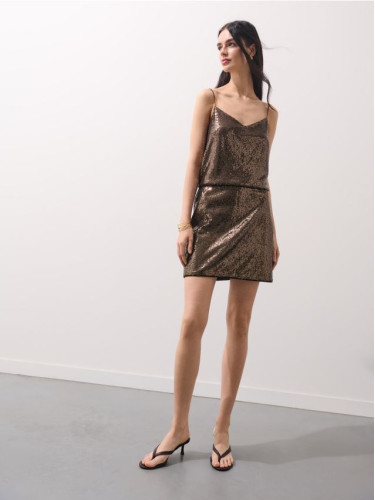 Mohito - Мини пола с пайети - тъмно кафяво