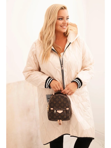 Kesi Włoski Plus Size women's quilted jacket with a hood and sporty cuffs beige