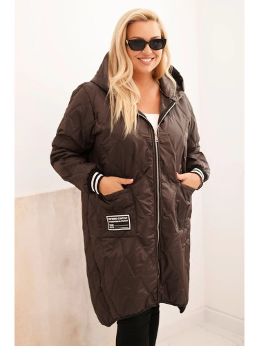 Kesi Włoski Women's Plus Size quilted jacket with a hood and sporty cuffs brown