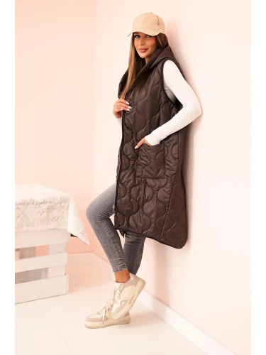 Kesi Włoski Plus Size women's quilted vest with a hood fastened with a zipper mocha
