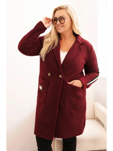 Kesi Włoski Plus Size women's coat made of faux shearling with pockets burgundy