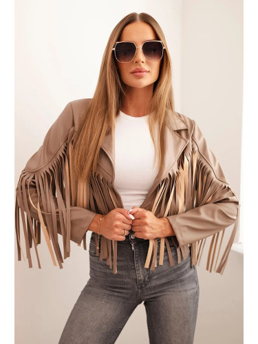 Kesi Włoski Women's jacket made of eco-leather with fringes in boho style fango