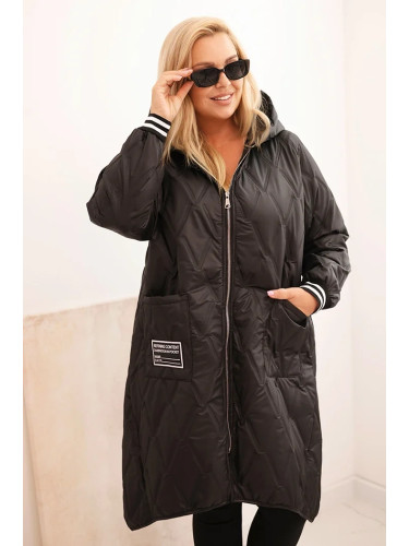 Kesi Włoski Plus Size women's quilted jacket with a hood and sporty cuffs black