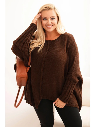 Kesi Włoski Women's Plus Size sweater with acrylic, loose fit and 3/4 sleeves brown