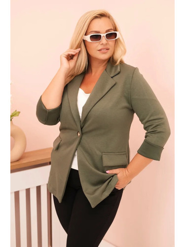 Kesi Włoski Plus Size women's viscose blazer with long sleeves and collar khaki