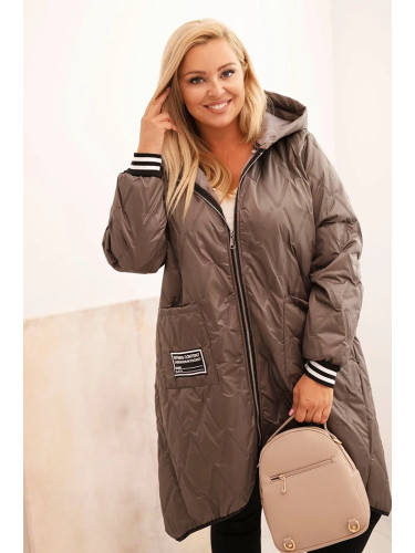 Kesi Włoski Plus Size women's quilted jacket with a hood and sporty cuffs fango