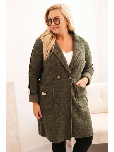 Kesi Włoski Plus Size women's coat made of faux sheepskin with pockets khaki