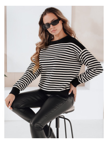 Дамски раиран пуловер ELVARA черен