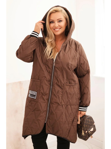 Kesi Włoski Plus Size women's quilted jacket with a hood and sporty cuffs chocolate