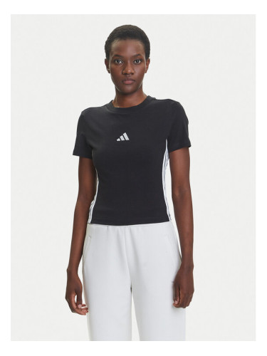 adidas Тишърт Essentials 3-Stripes JC8325 Черен Slim Fit