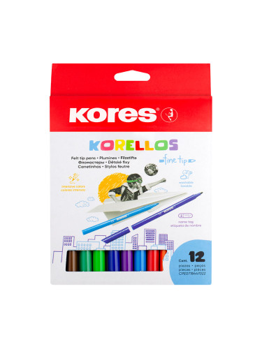 Флумастери Kores Korellos Fine 12 цвята