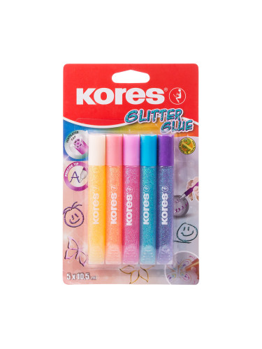 Течно лепило Kores Glitter Pastel 5 броя