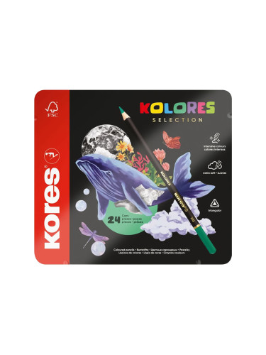Цветни моливи Kores 24цв метална кутия