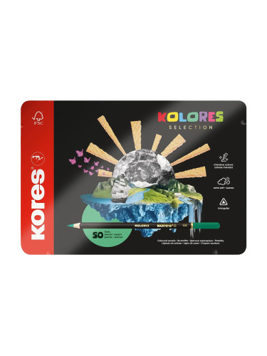 Цветни моливи Kores 50цв метална кутия