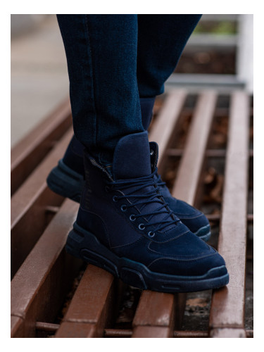 Ombre Men's ankle sneaker boots with sculpted sole - navy blue