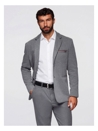 Ombre Men's knitted jacket with a fitted cut - light grey