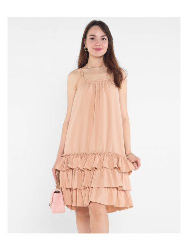 Resti Women's camel strappy dress with frills - Clothing