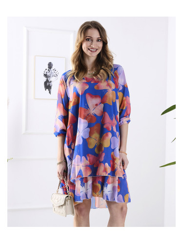 Resti Navy blue women's dress with print and frill