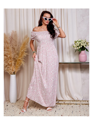 Resti White and pink floral women's maxi dress a'la hiszpanka- Clothing
