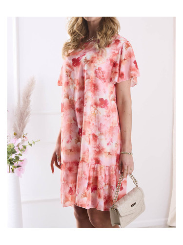 Resti Women's knee-length dress with print and frill in orange- Clothing