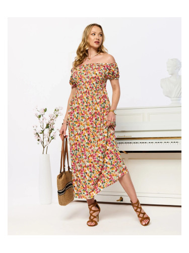Resti White women's midi dress with floral pattern- Clothing