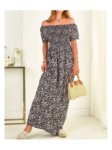 Resti Women's maxi dress a'la hiszpanka in floral pattern in black- Clothing