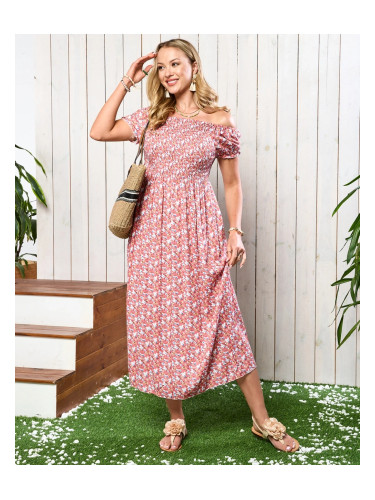 Resti Coral women's midi dress with floral pattern - Clothing