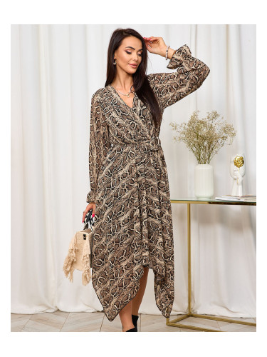 Resti Royalfasion Dark brown women's long dress with fashionable print