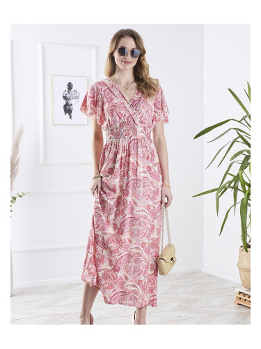 Resti Patterned pink women's midi dress Clothing