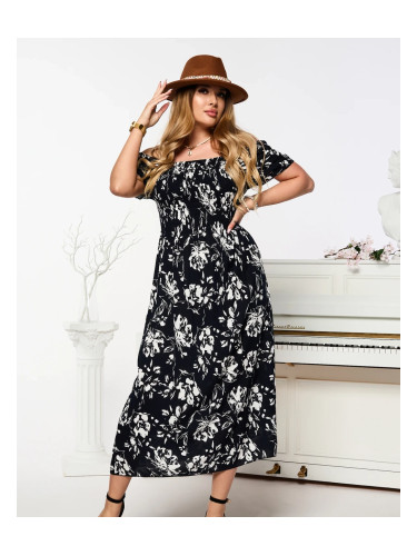 Resti Black women's midi dress with floral pattern - Clothing