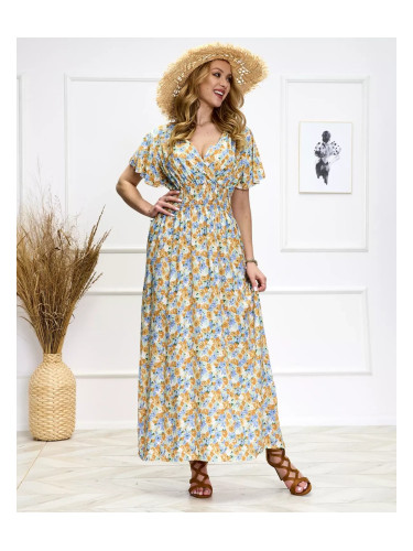 Resti Blue and yellow women's floral midi dress - Shoes