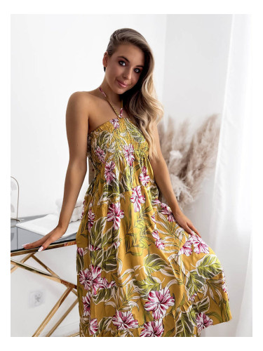 Resti Yellow women's midi dress with floral pattern - Clothing