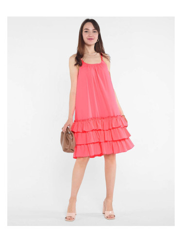 Resti Pink neon women's dress on straps with frills - Clothing