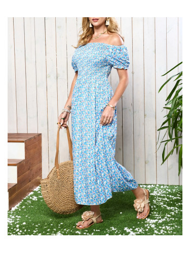 Resti Blue women's midi dress with floral pattern - Clothing