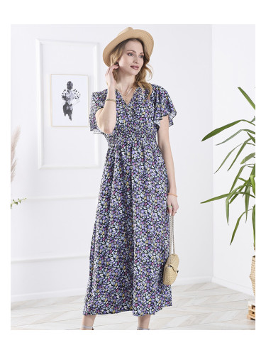 Resti Women's black long dress with purple flowers - Clothing