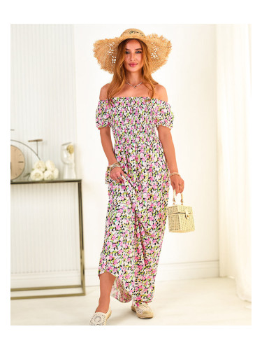 Resti Pink and black women's maxi dress with floral print - Clothing