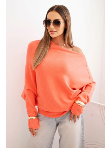 Kesi Włoski Women's asymmetrical batwing viscose sweater salmon