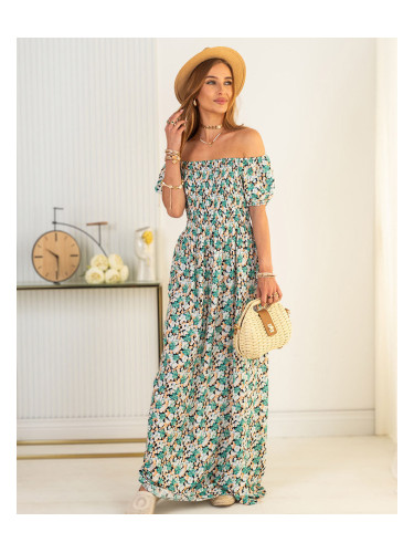 Resti Mint beige women's maxi dress with floral print - Clothing