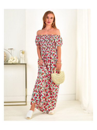 Resti Red and black women's maxi dress with floral print - Clothing