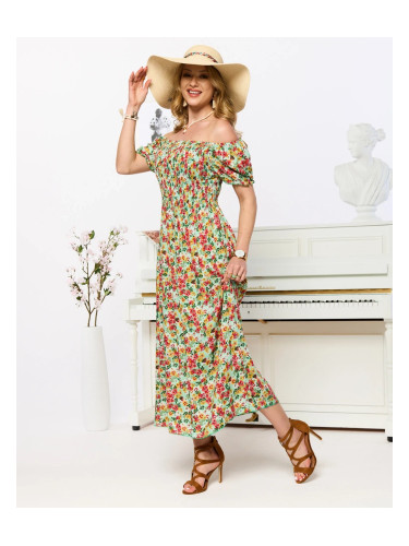 Resti Green women's midi dress with floral pattern- Clothing