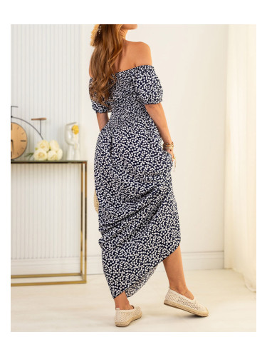 Resti Patterned navy blue women's midi dress - Clothing