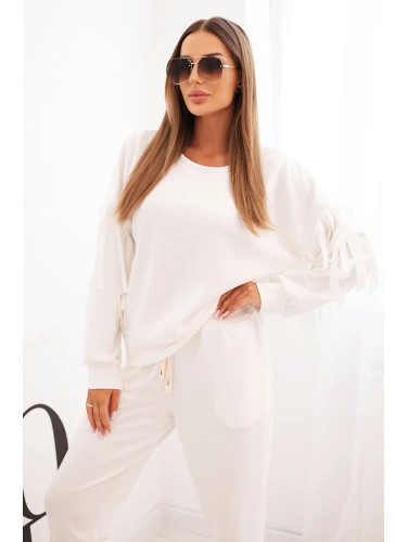 Kesi Włoski Women's set with fringes on the sleeves butter color ecru