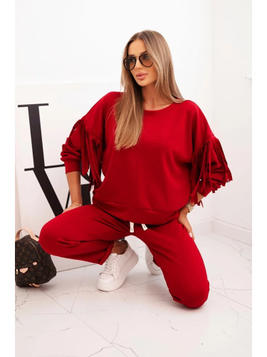 Kesi Włoski Women's butter set with fringes on the sleeves burgundy