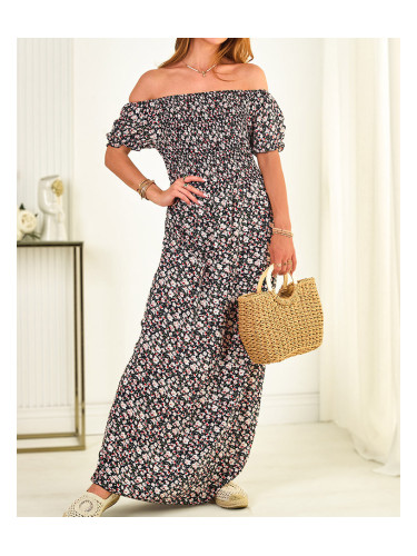 Resti Women's maxi dress a'la hiszpanka in floral pattern in navy blue- Clothing