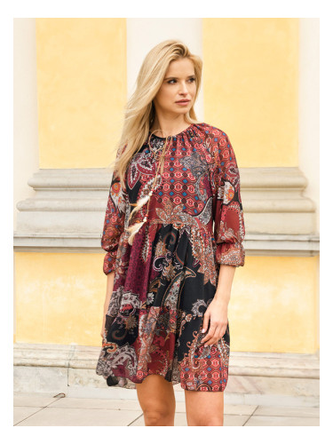 Resti Patterned burgundy short dress - Clothing