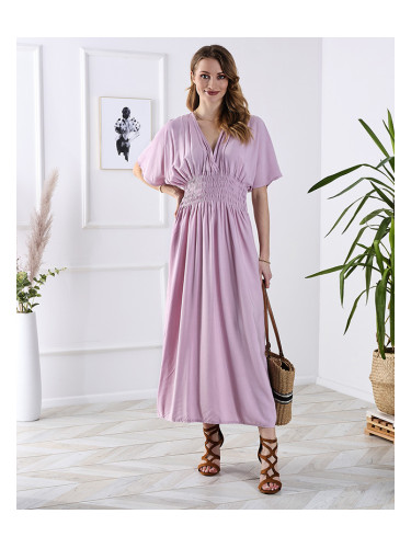 Resti Pink women's long dress with envelope neckline - Clothing