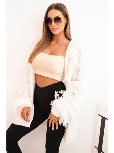 Kesi Włoski Women's cardigan with fringes and a loose fit ecru