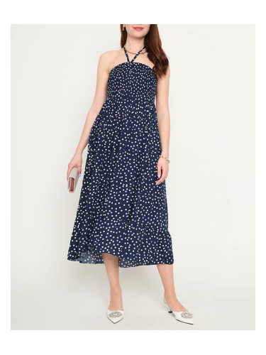 Resti Navy blue ladies midi dress with polka dots - Clothing