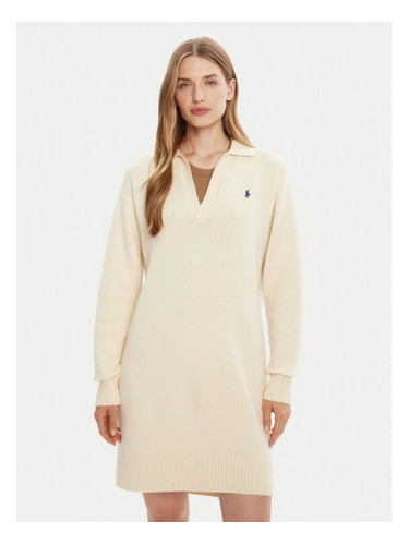 Polo Ralph Lauren Плетена рокля 211A91143003 Бял Slim Fit