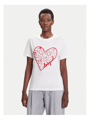 Desigual Тишърт Roma 25WWTK50 Бял Regular Fit